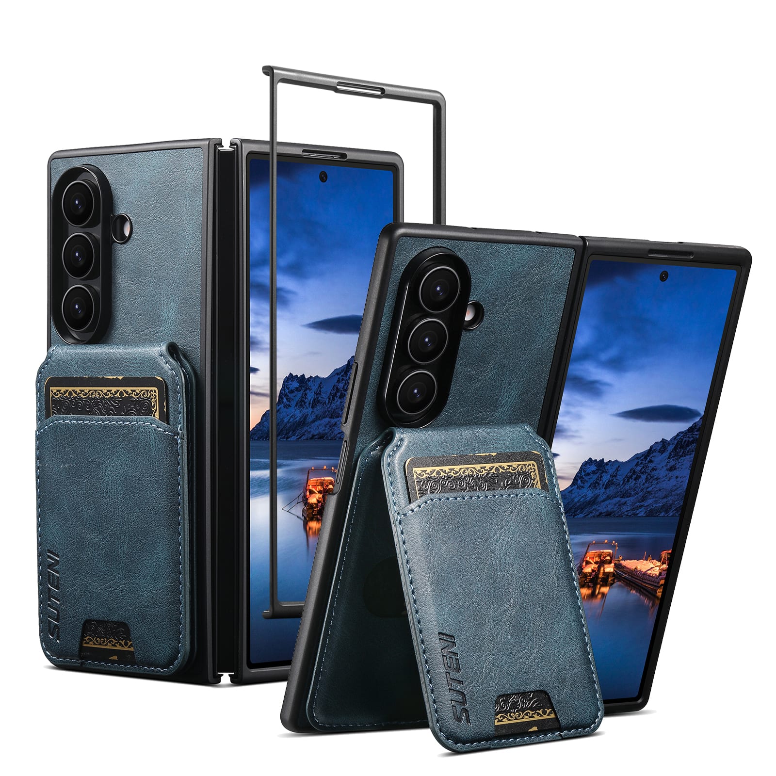 Dteck - Detachable Wallet Card Case for Samsung Galaxy Z Fold 8 Ultra, Shockproof PU Leather Flip Stand Cover - Blue price history on PriceWatchPro