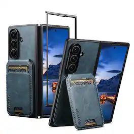 Dteck - Detachable Wallet Card Case for Samsung Galaxy Z Fold 8 Ultra, Shockproof PU Leather Flip Stand Cover - Blue