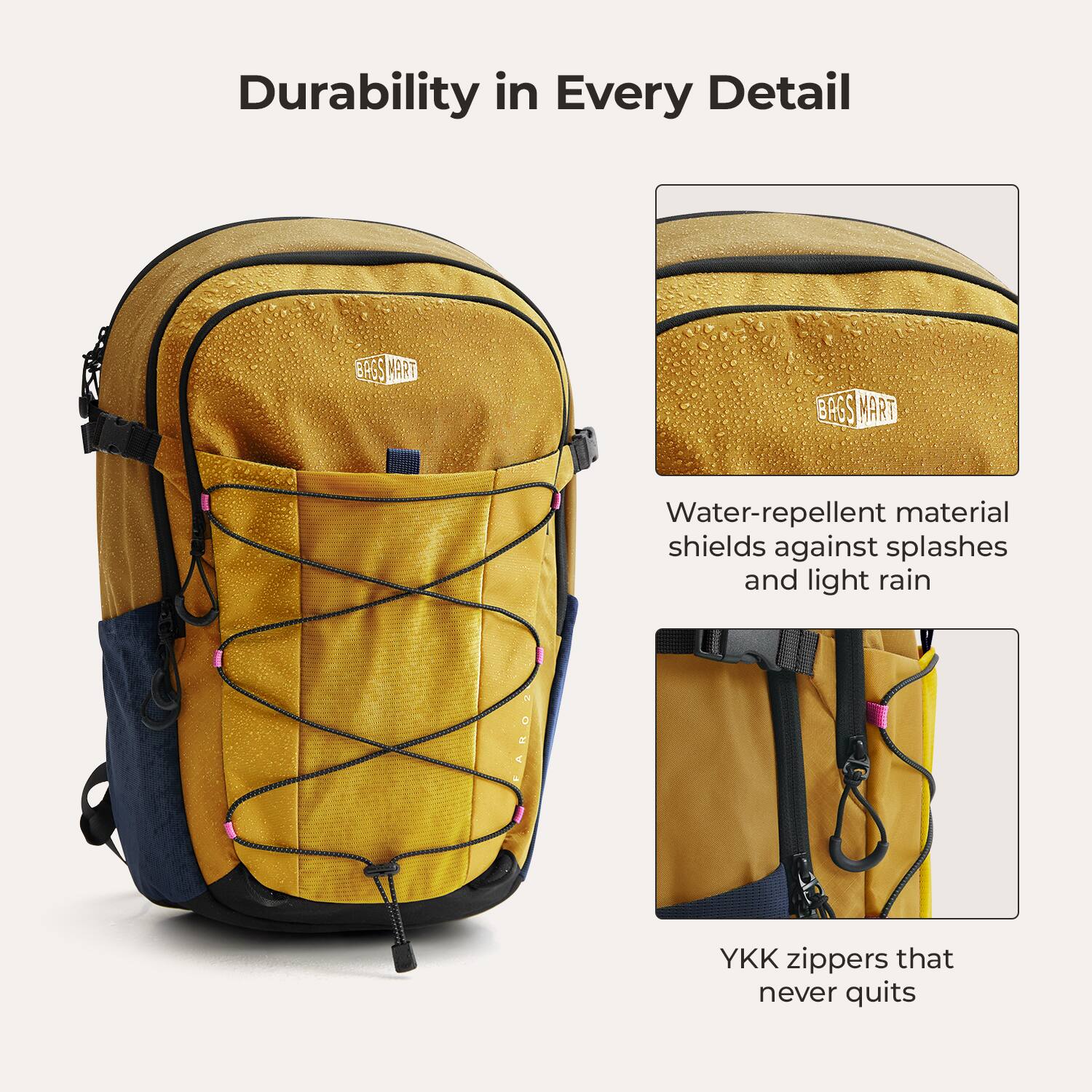 Durability in Every Detail

Water-repellent material shields against splashes and light rain

YKK zippers that never quits