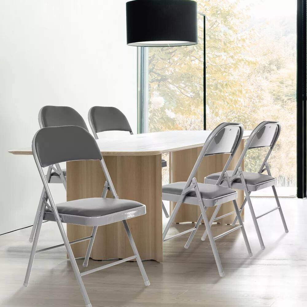 Alt View 1. Essen Blissed - 2 Pack Folding Chairs with Padded Seats for Events Home Office, Pu Leather Folding Chair Grey - Grey.