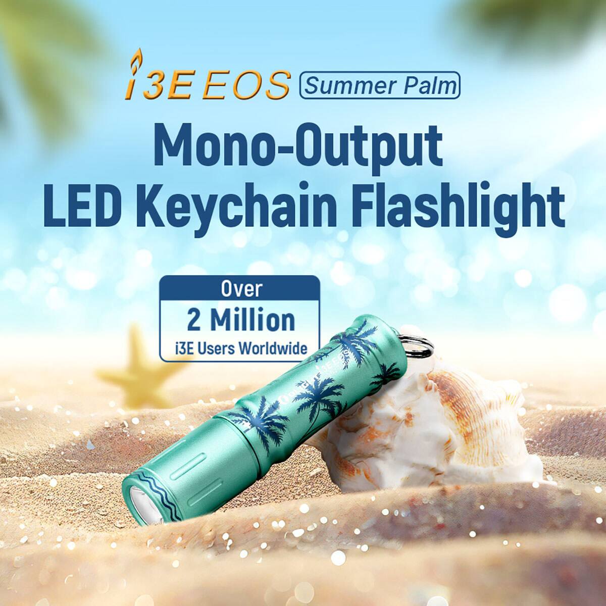 3EEOS Summer Palm Mono-Output LED Keychain Flashlight Over 2 Million 13E Users Worldwide