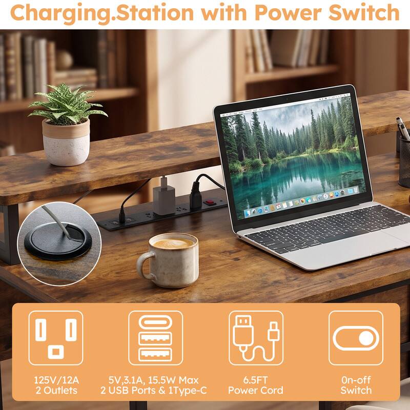 Charging Station with Power Switch

- 125V/12A
- 2 Outlets
- 5V, 3.1A, 15.5W Max
- 2 USB Ports & 1 Type-C
- 6.5FT Power Cord
- On-off Switch
