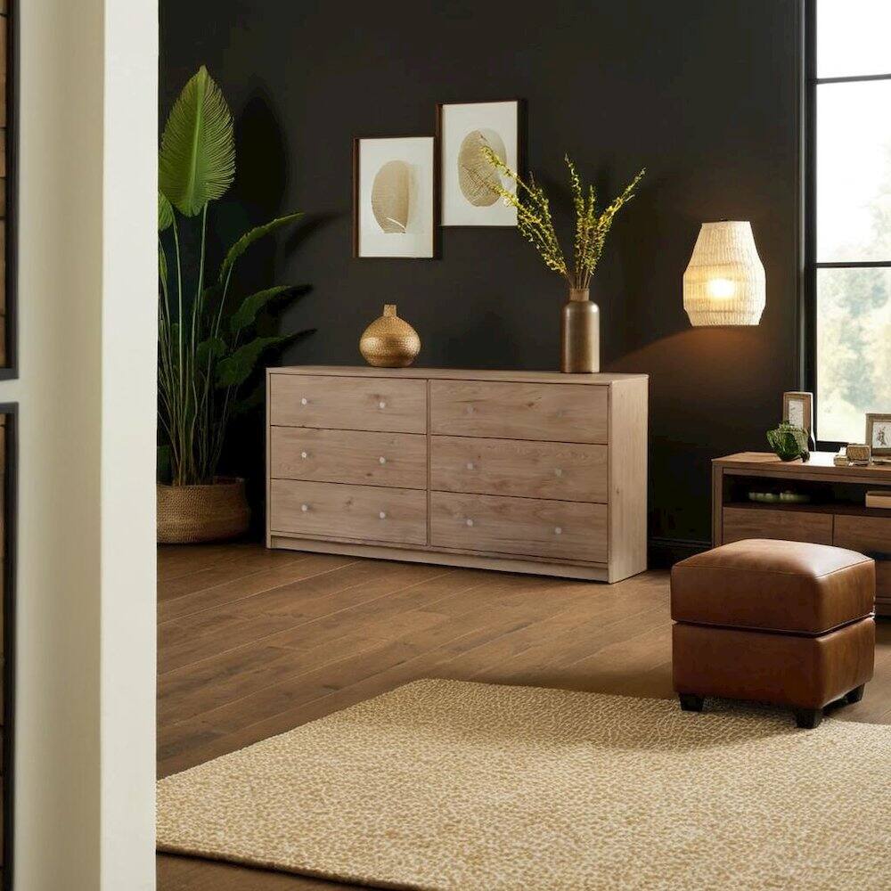 Alt View 1. FurniFact - Elegant 6-Drawer Double Dresser in Jackson Hickory for Modern Bedrooms - Jackson Hickory.