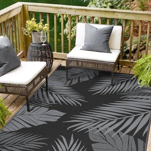 Front. Reds Spade - Outdoor Rug 4' X 6' For Patio Waterproof Clearance Reversible Indoor Plastic Straw Camping Carpet Rv Mat La... - Black & Grey | Waterproof-4' x 6' (Rectangular).