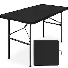 Best Choice Products - 4ft Plastic Folding Table, Indoor Outdoor Heavy Duty Portable w/ Handle, Lock for Picnic - Black