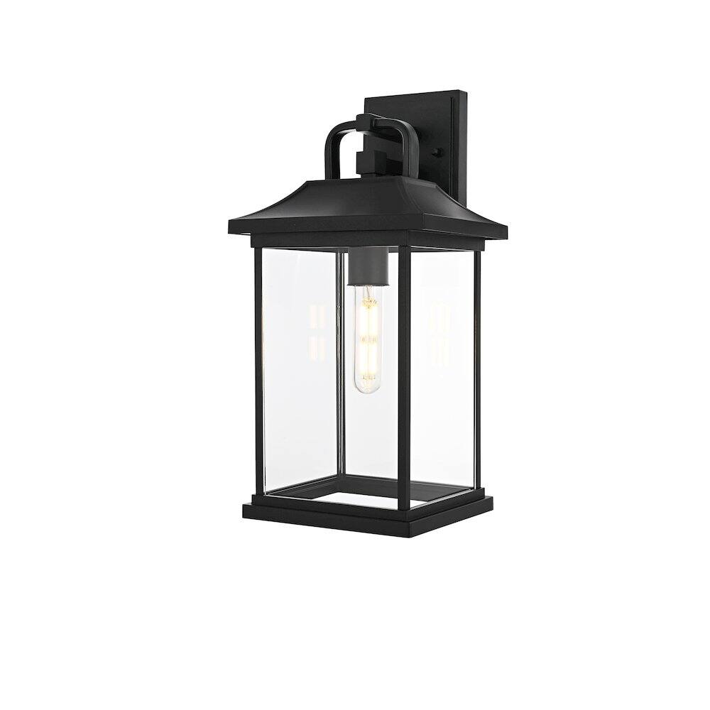 Angle. Elegant Lighting - Saul 16 inch Outdoor Wall sconce in Black - Black And Clear.