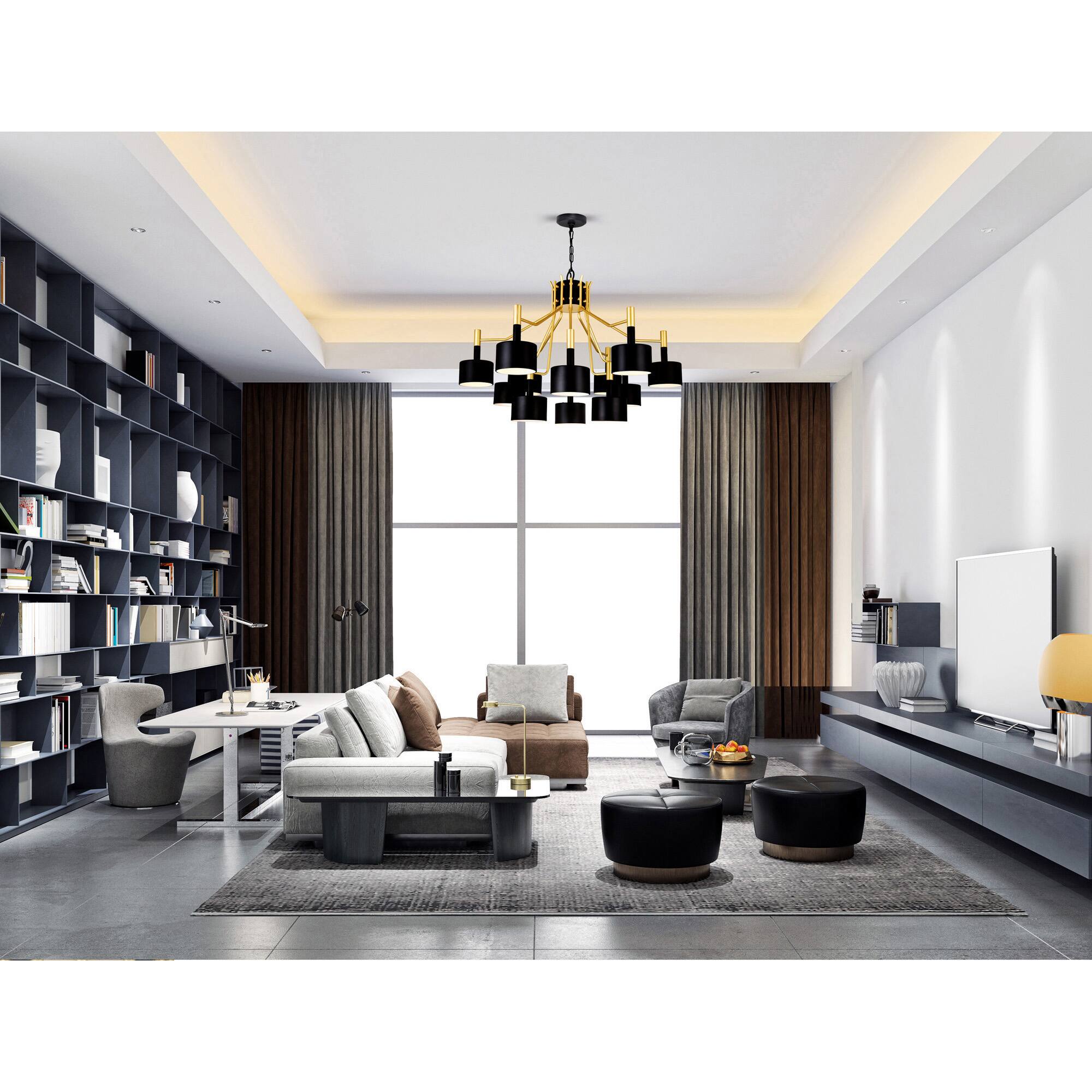 Alt View 2. CWI Lighting - Corna 12 Light Down Chandelier With Matte Black & Satin Gold Finish - Matte Black & Satin Gold.