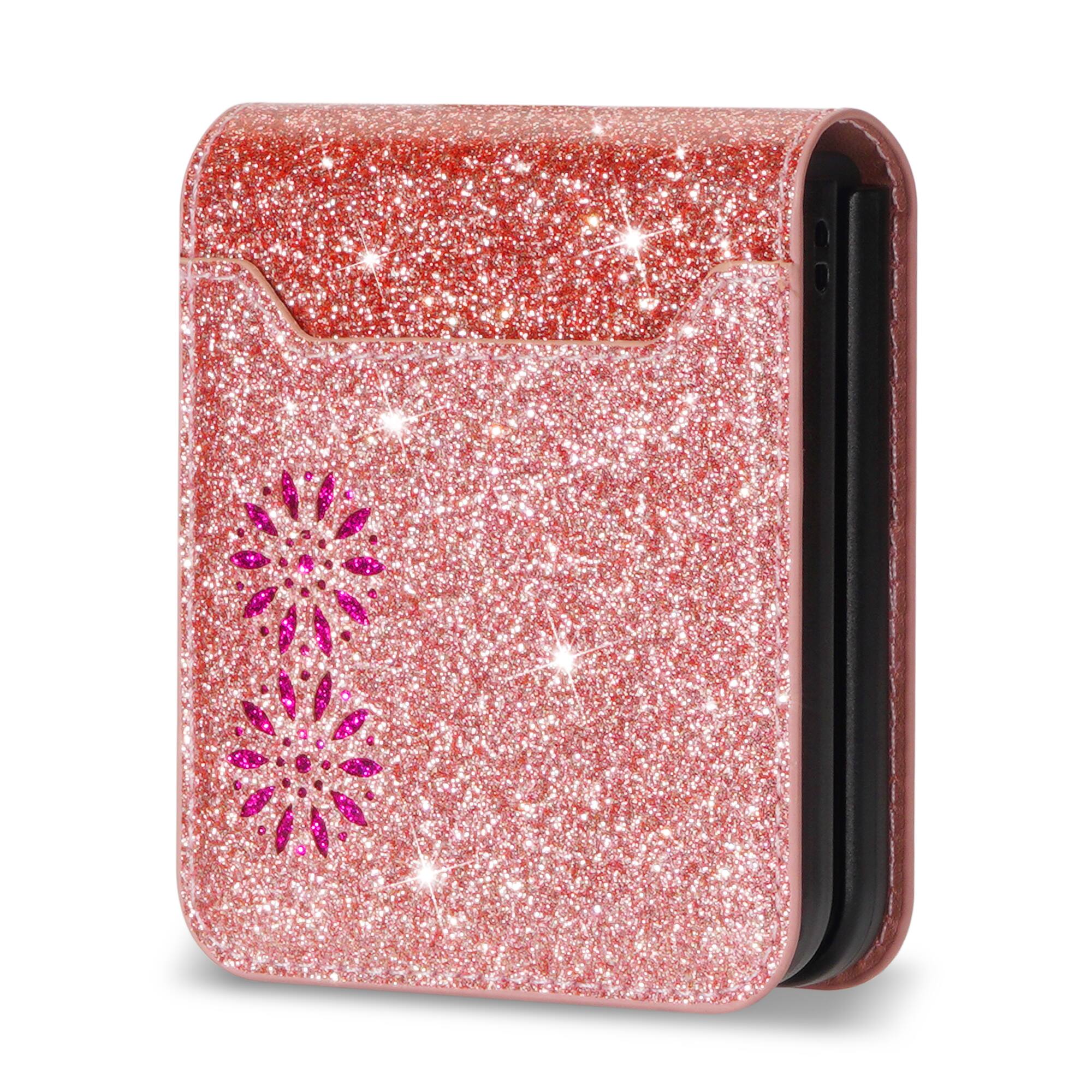 Alt View 1. Dteck - for Samsung Galaxy Z Flip8 Glitter Wallet Case, Shockproof Slim PU Leather Flip Cover with Card Pocket - Rosegold.