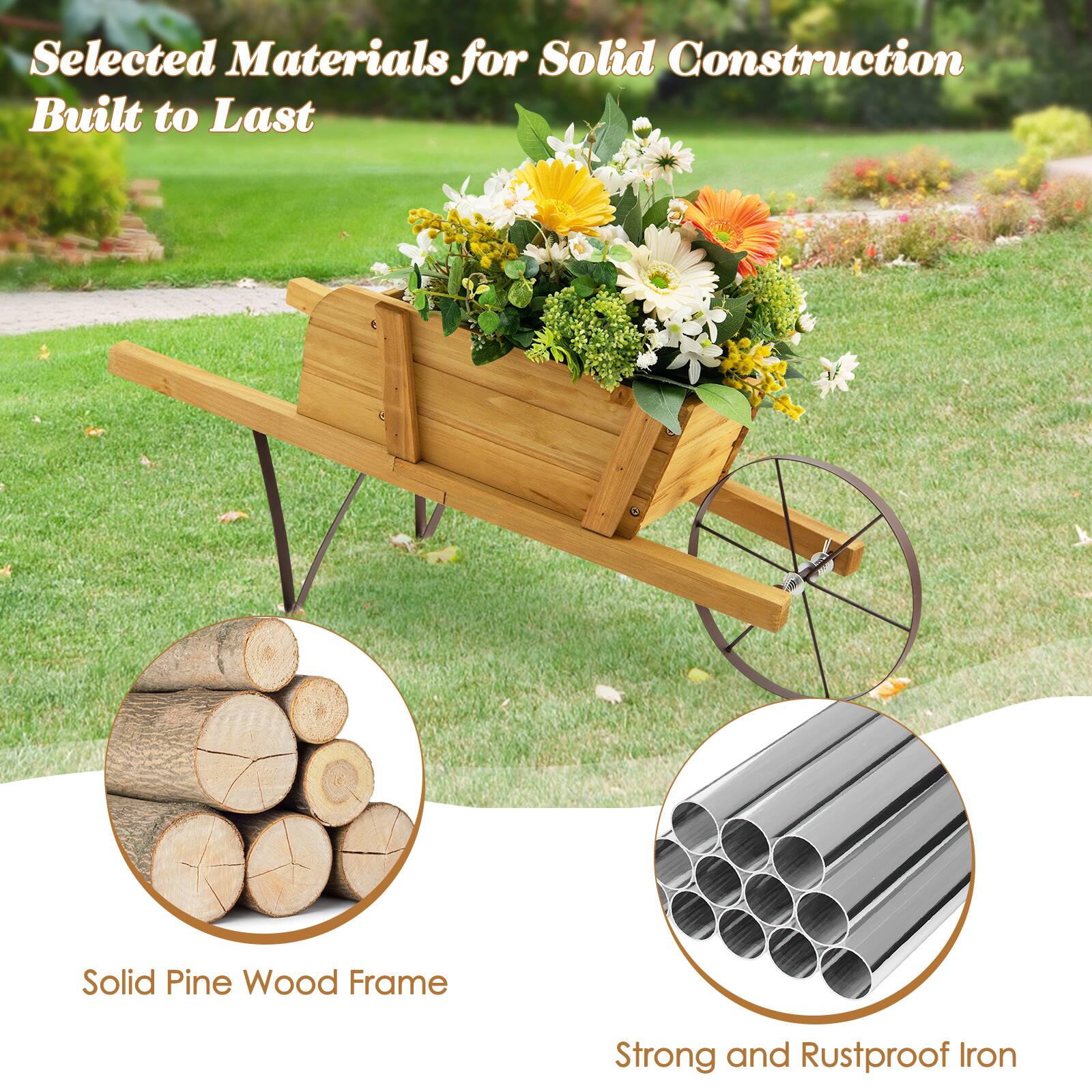Selected Materials for Solid Construction Built to Last: Solid Pine Wood Frame and Strong and Rustproof Iron
