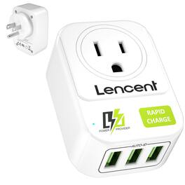 LENCENT - US 3 Prong Plug Portable Power Adapter USB Wall Charger with 3 USB for Home Office - Black