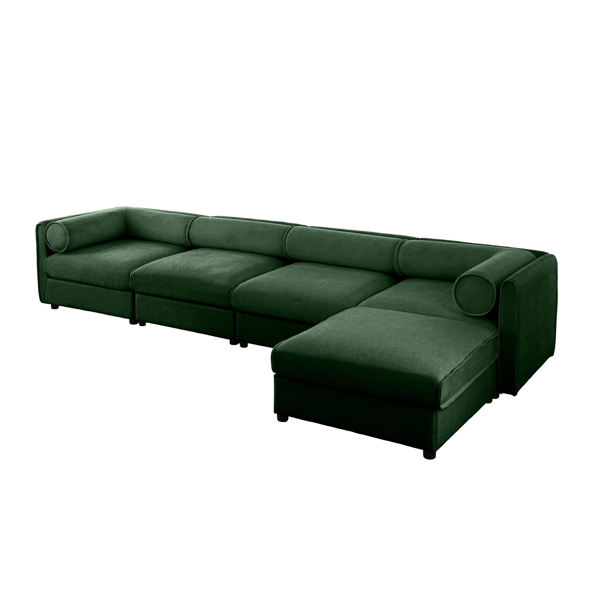Alt View 8. LOVMOR - 4 Seat Chenille Modular Sectional Couch L Shaped Storage Ottoman Cylindrical Support For Living Room Plush Den - Green.
