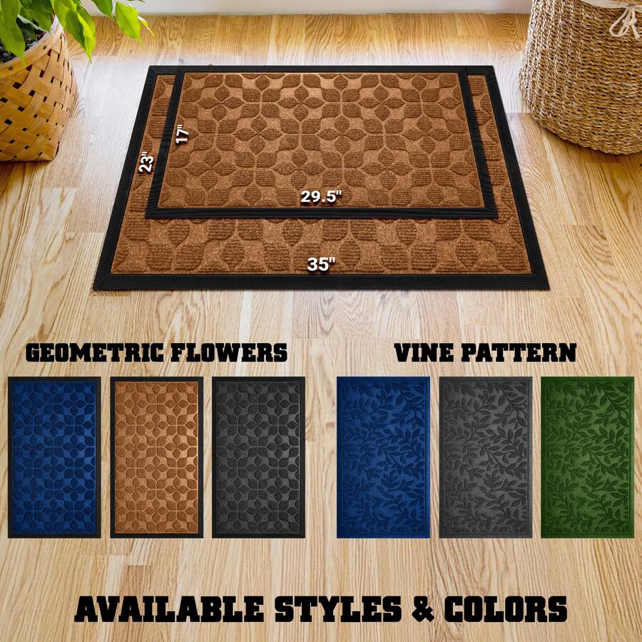 G128 Geometric Floral Door Mat, 17 x 29.5 in — Non slip rubber backed ...