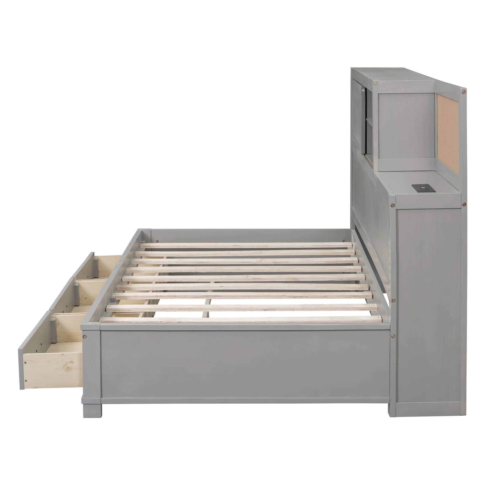 Alt View 4. Tiramisubest - Twin Size Wooden Daybed with 3 Storage Drawers, Upper Soft Board, shelf, and a set of Sockets and USB Ports, Gray - Gray.