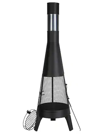 Front. VEVOR - Chiminea, 20 Inch Outdoor Wood Burning Firepit, Conical Fireplace for BBQ & Warming, Outside Wooden Fire Pit - Black.