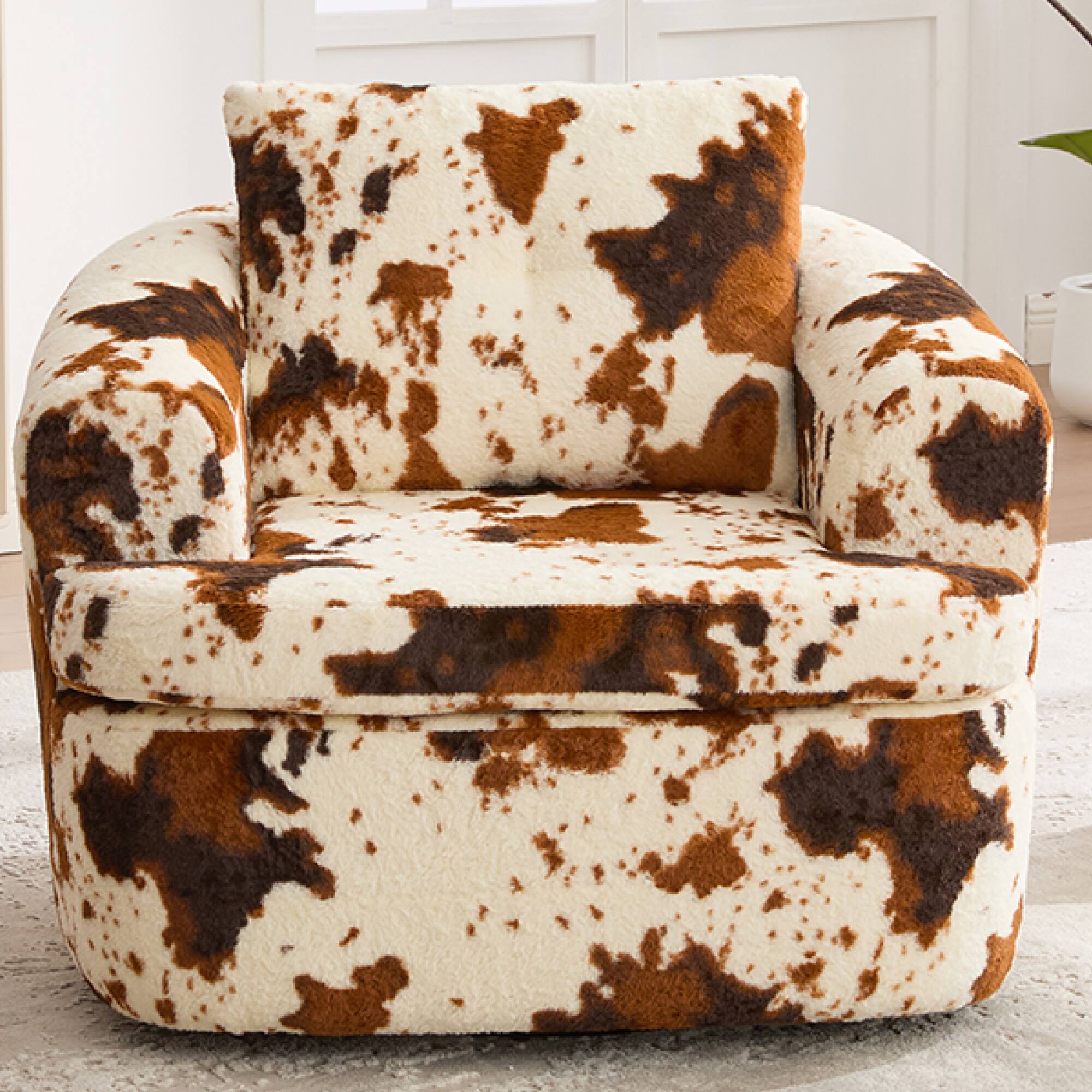 Alt View 1. GOODSILO - Modern 360-Degree Swivel Accent Barrel Chair with Dual-Layer Cushion Design for Living Room and Office - Beige+Brown.