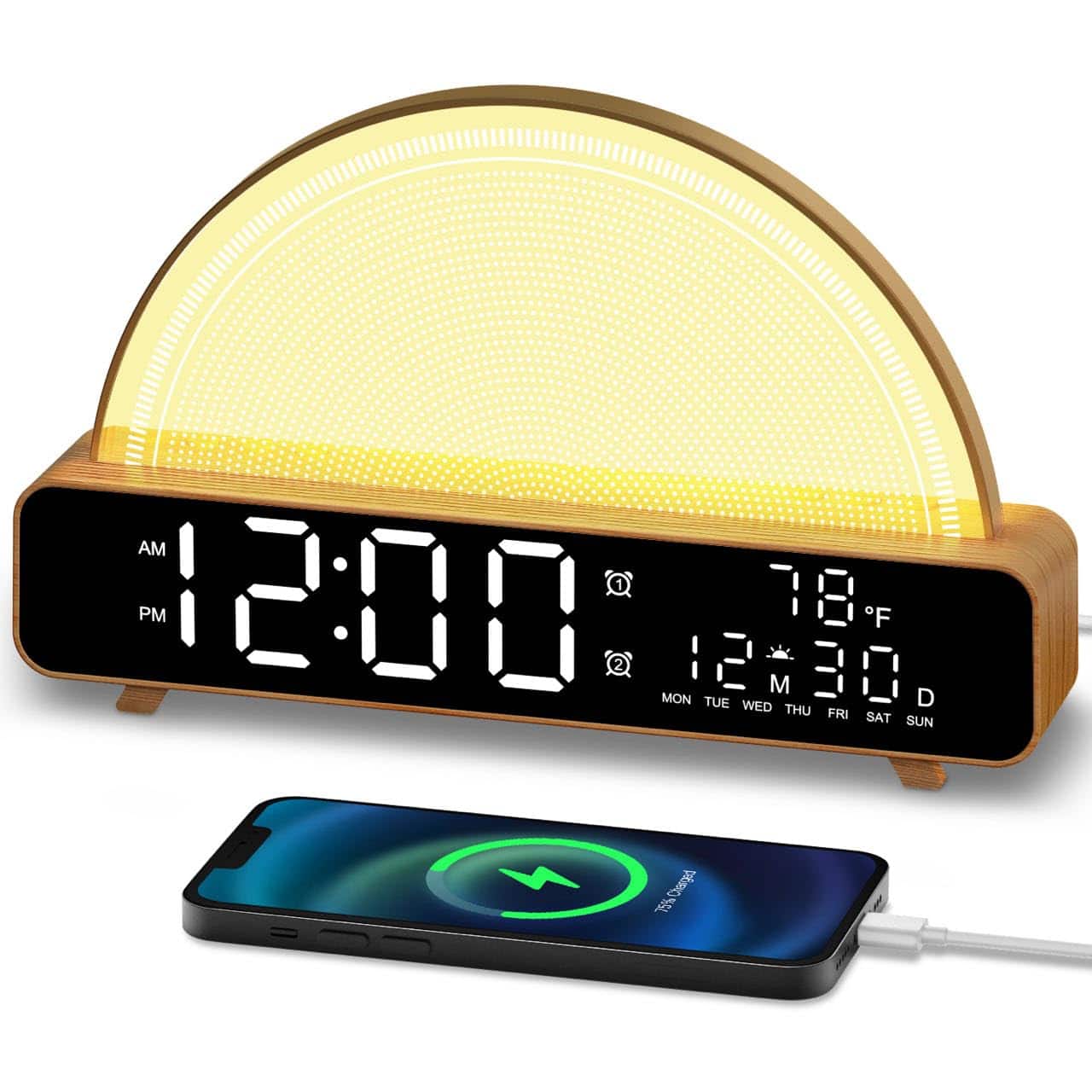 Dazzed Corner - Alarm Clock,Wake Up Light Touch Control Bedside Lamps - Wooden