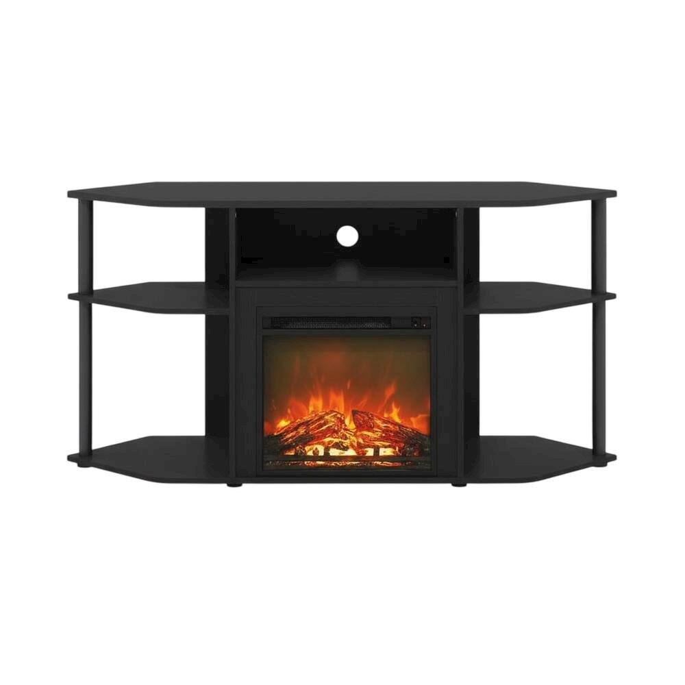 Alt View 3. FurniFact - Brown open storage corner fireplace TV stand, 55-inch TVs, wood, veneer finish - Brown.