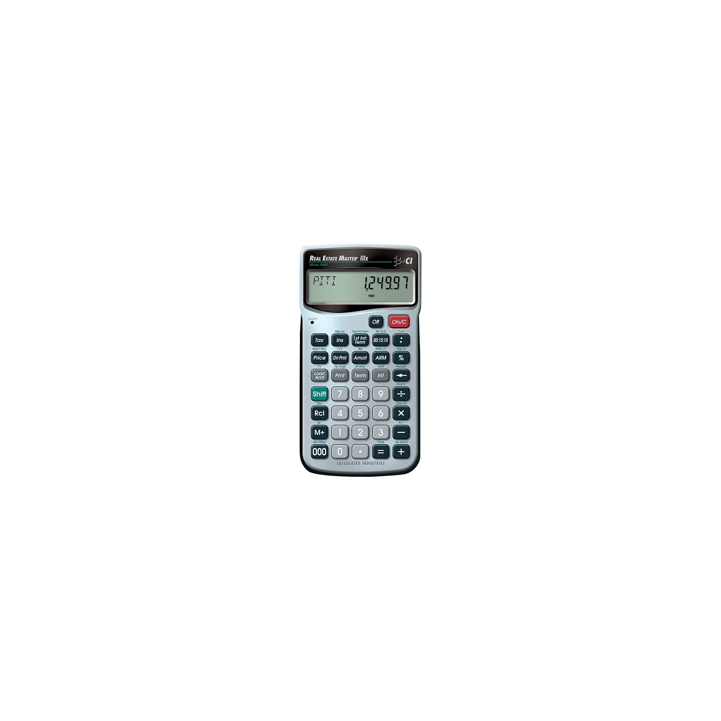 REAL ESTATE MASTER 111 XII

CI
PITI
(249.97 =
Off
On/C
10%
ox
rs
int - 
N
DES
Pice Delled Amort
ARM
%
W

Story
Potato
Loon Ame

Town
hr
Shift
7
8
9

Rcl
4
5
6
X
M+ 000
1 0
2 4
3 - =
STATES +
CHOCOLATED on 202000
