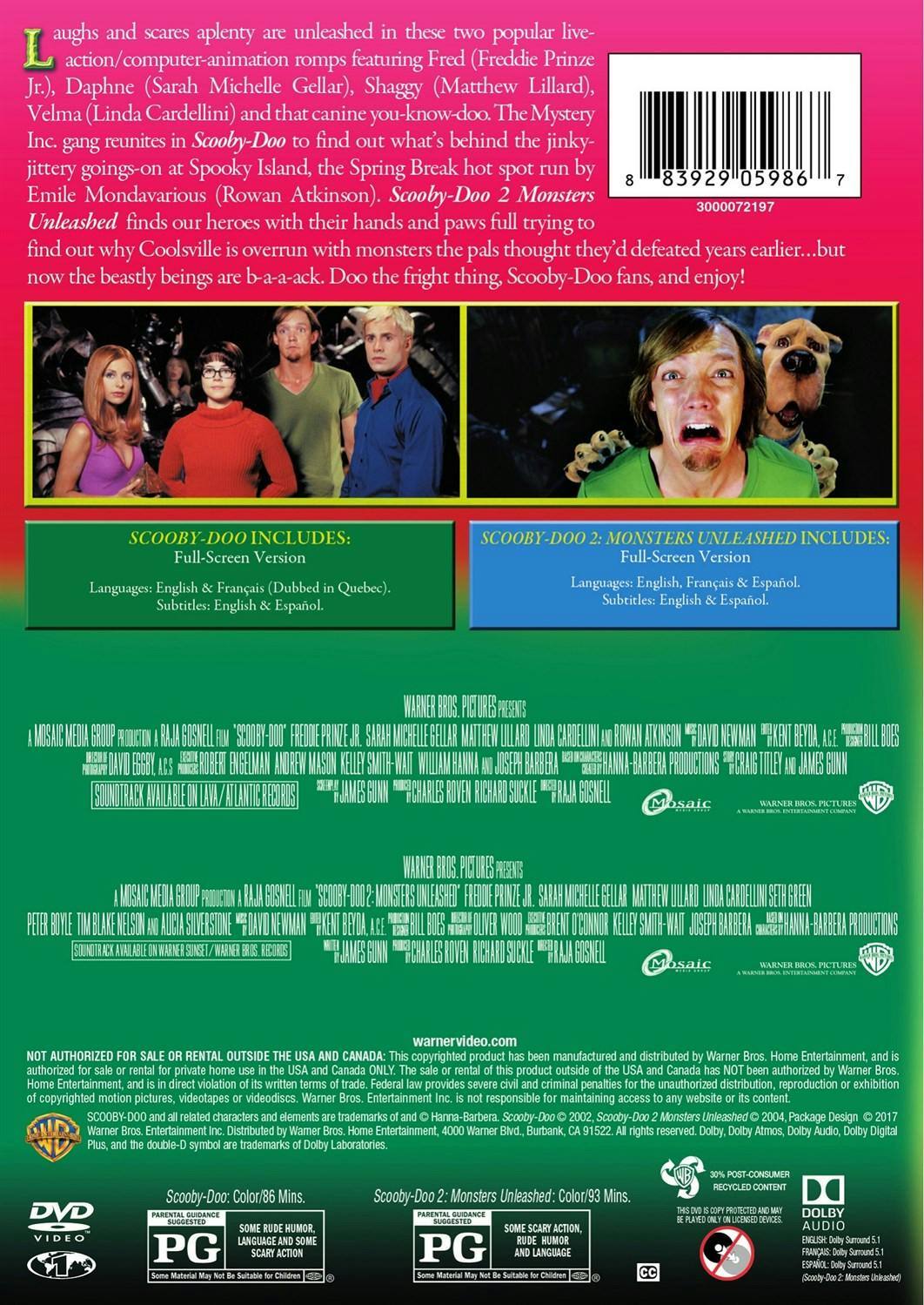 Back. Scooby-Doo - The Movie/Scooby-Doo 2 - Monsters Unleashed (DVD New Box Art) [DVD].