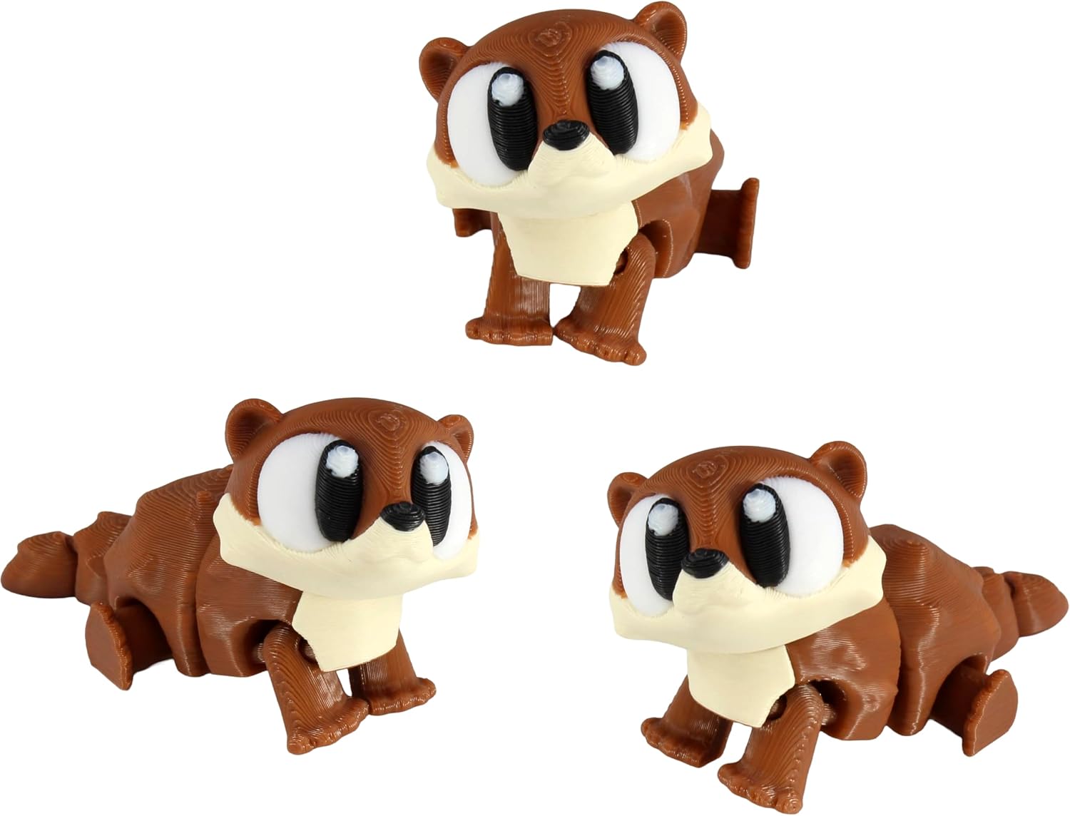3D Printed Articulated Otter Fidget Toy 3 Pack – Flexible Cute Animal Desk Decor, Adult Fidget Collectible by PowerTRC