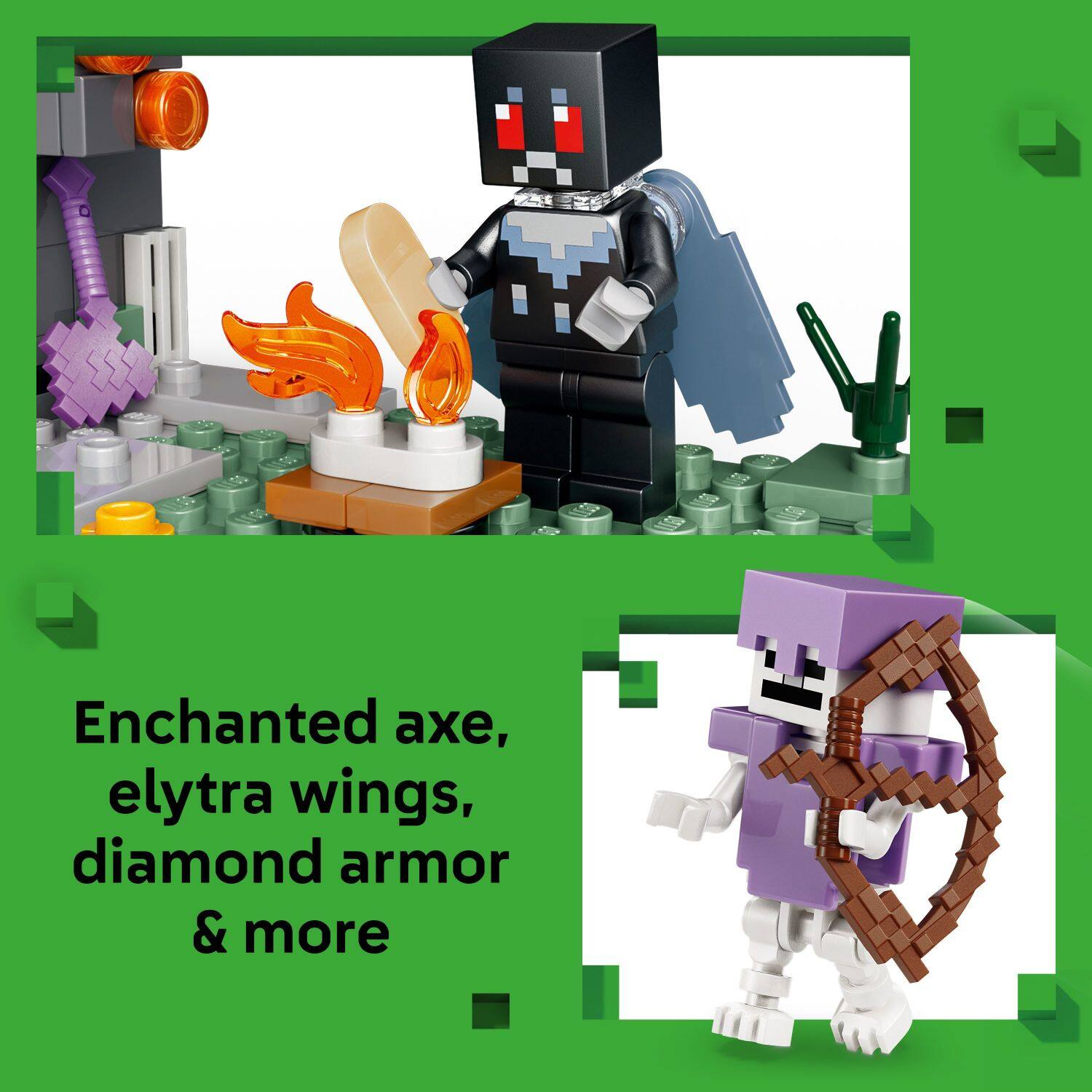 Enchanted axe, elytra wings, diamond armor & more