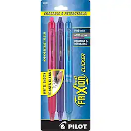 Pilot - FriXion Ball Clicker Erasable Gel Pen, Fine Point, 3/Pack - Assorted Ink