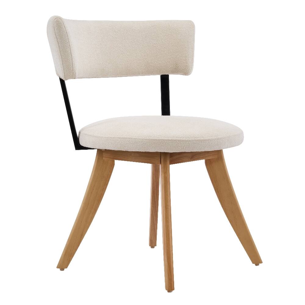 Alt View 3. Loheer - Loheer Upholstered Dining Chairs Set of 2 White Fabric Curved Back Rubber Wood Base - White.