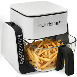 NutriChef - 4QT Air Fryer & Grill - 8 Preset Modes, Transparent Fry Bowl for Fries, Wings, Shrimp & More (NCAF538TW) - White