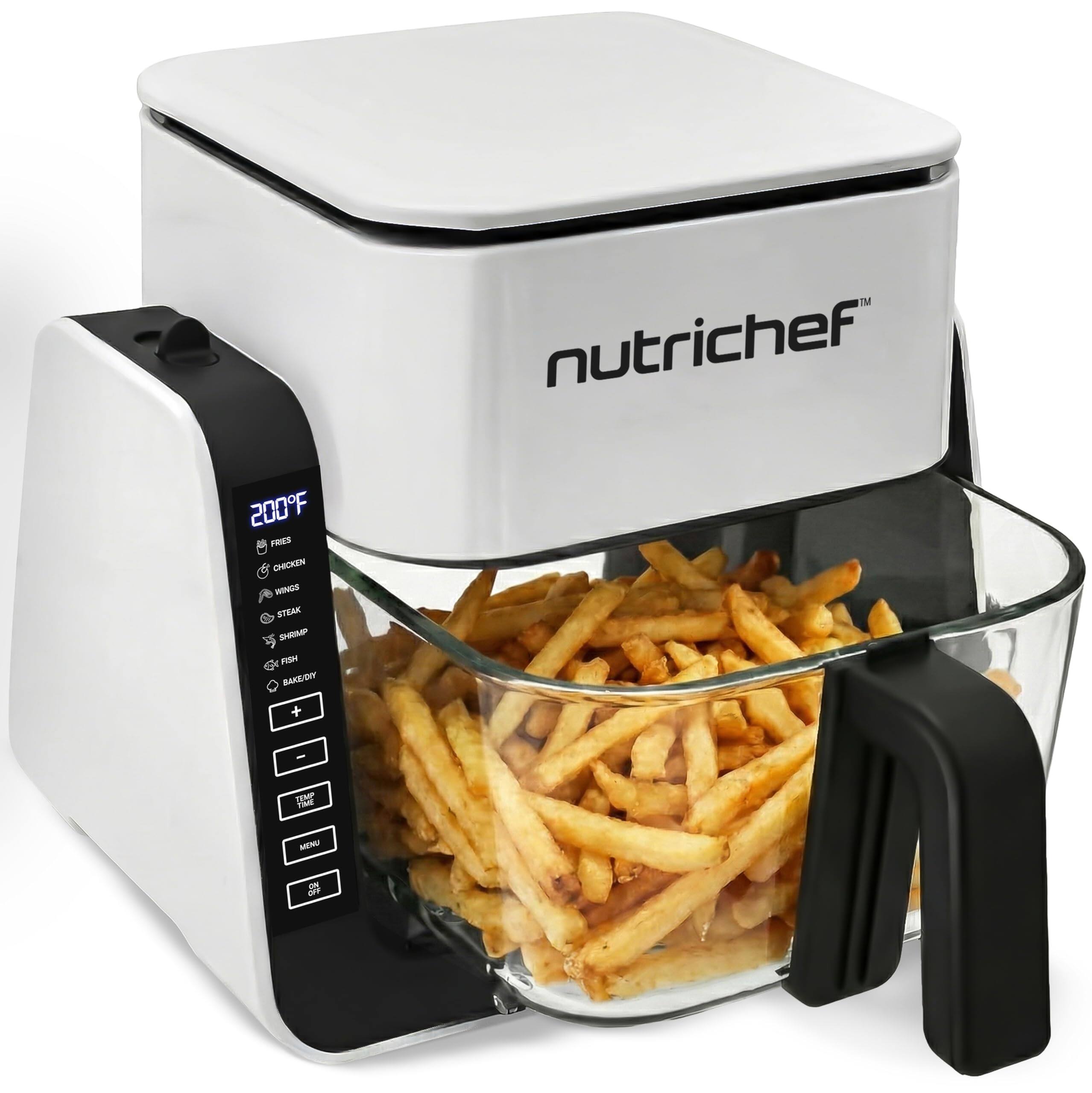 NutriChef - 4QT Air Fryer & Grill - 8 Preset Modes, Transparent Fry Bowl for Fries, Wings, Shrimp & More (NCAF538TW) - White