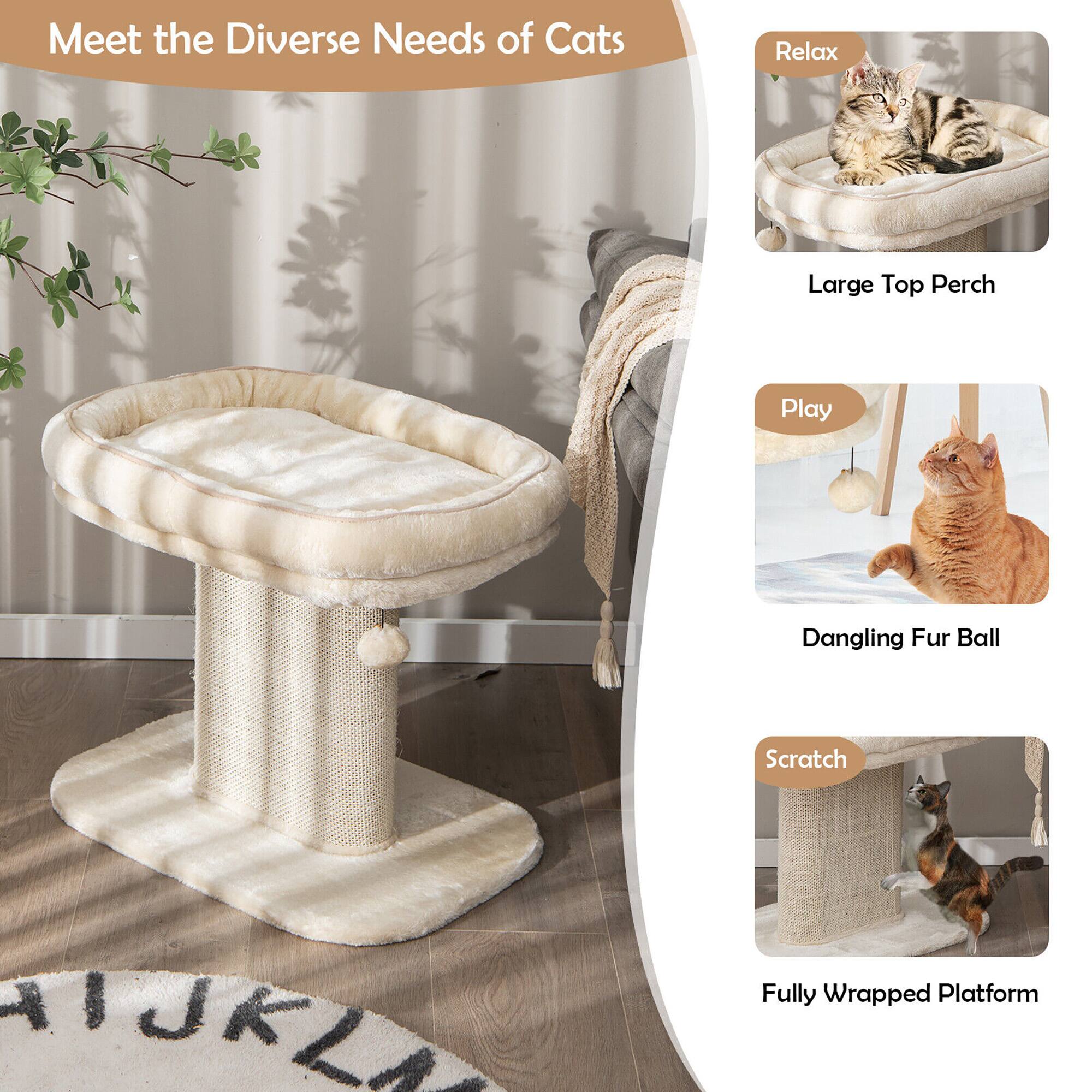 Meet the Diverse Needs of Cats

- Relax
  - Large Top Perch

- Play
  - Dangling Fur Ball

- Scratch
  - Fully Wrapped Platform