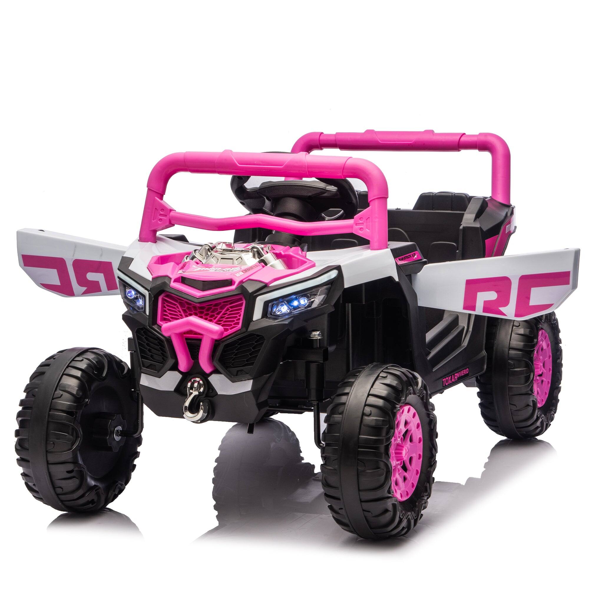 Alt View 8. BreeBe - 12V Kids Ride-On Electric UTV with 2.4G Parental Remote, Slow Start, Swing, Shock Absorbers, LED Music, Ages 3-5 - Pink.