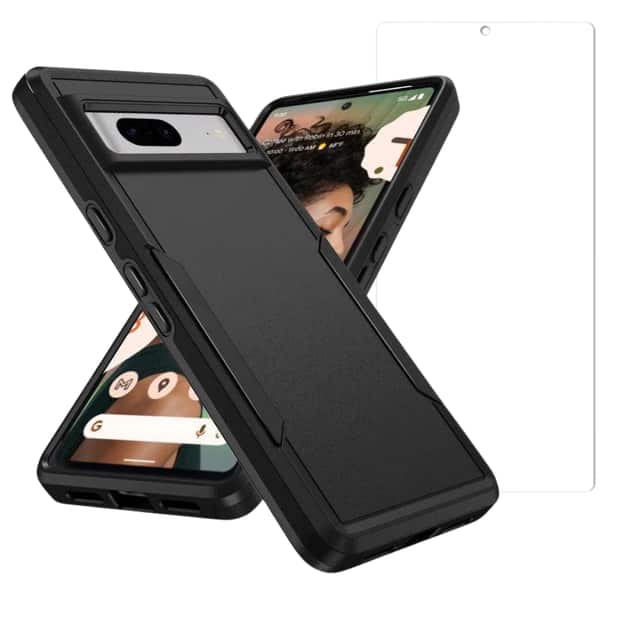 Entronix - Premium Bundle for Google Pixel 9 - Soft-Touch Dual-Layer Case with Clear Screen Protector - Black