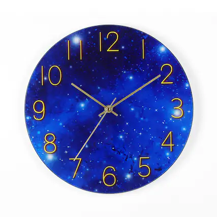 Front. Oumilen - 12" Starry Night Wall Clock - Blue.
