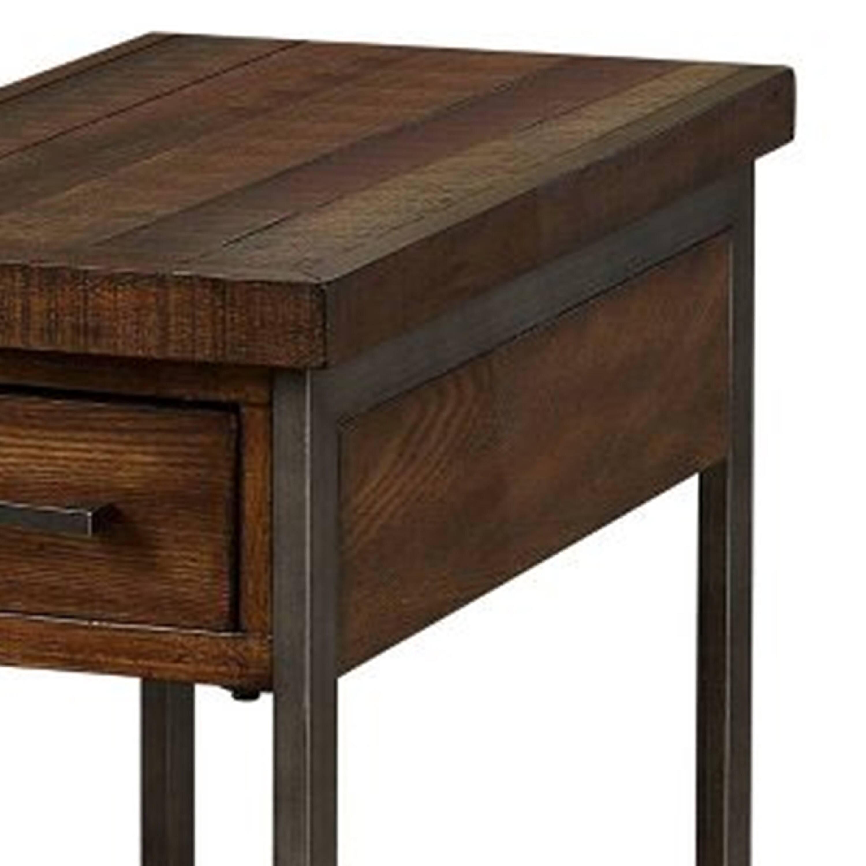 Alt View 2. Manhattan Lane - Rectangular Wood and Metal Side Table with USB Outlet, Brown and Gray - Brown and Gray.