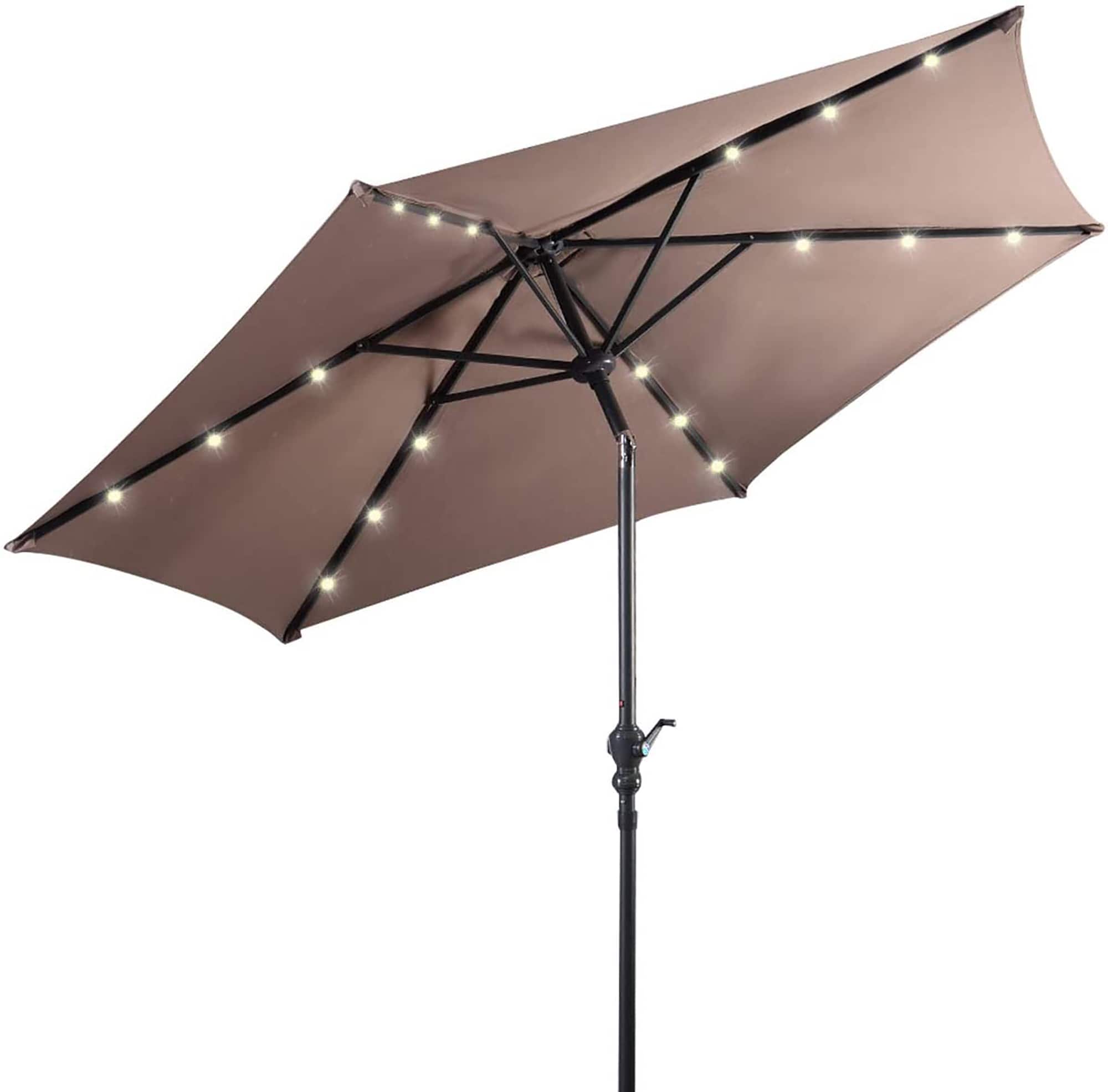 Costway - 9ft Market Patio Umbrella w/Solar Lights & 40 LBS Steel Umbrella Stand - Tan price history on PriceWatchPro