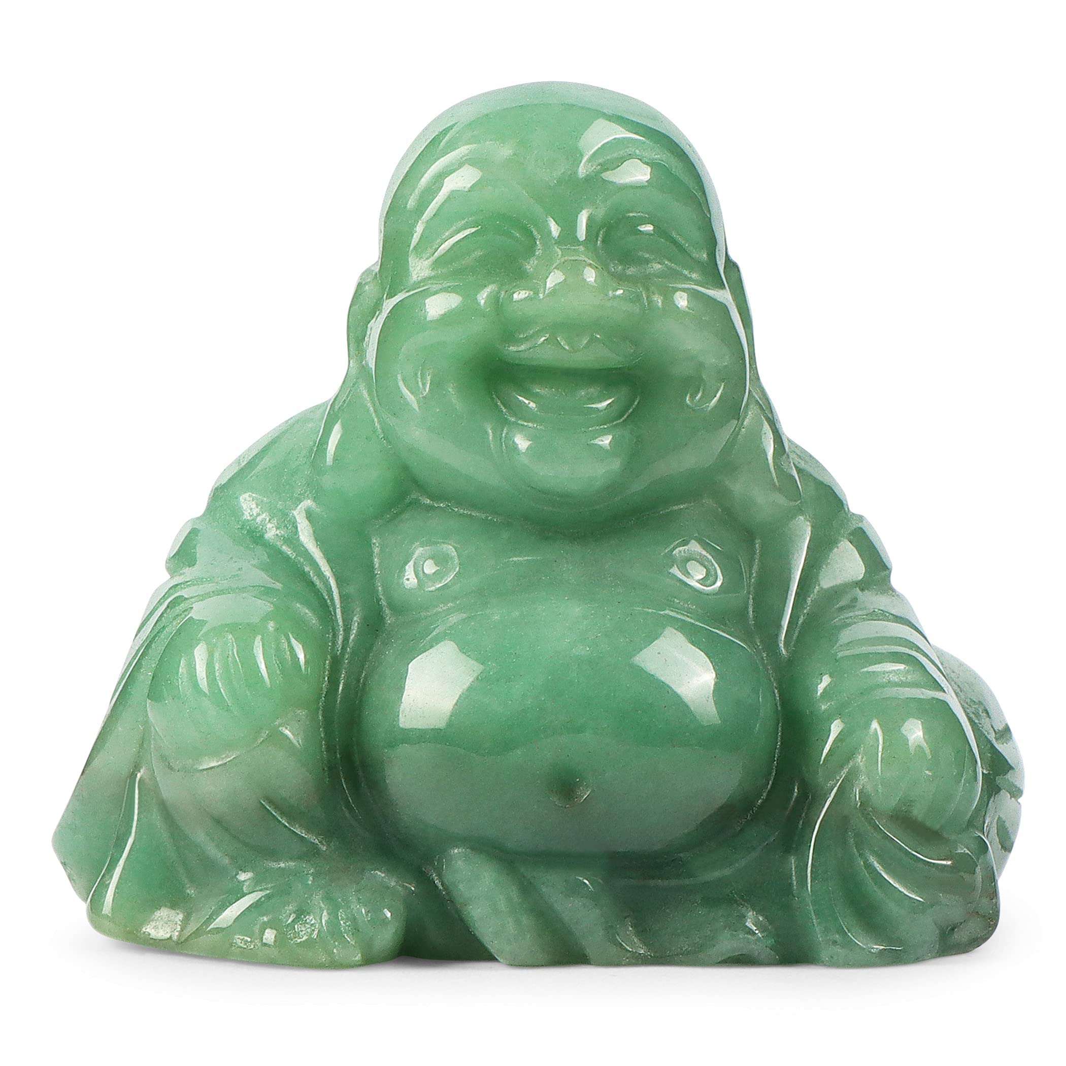 Front. Refined Abode Design - Laughing Buddha Statue Crystal Hand-carved Religion Sitting Happy Figurine Pocket Stone Home Decoration green.