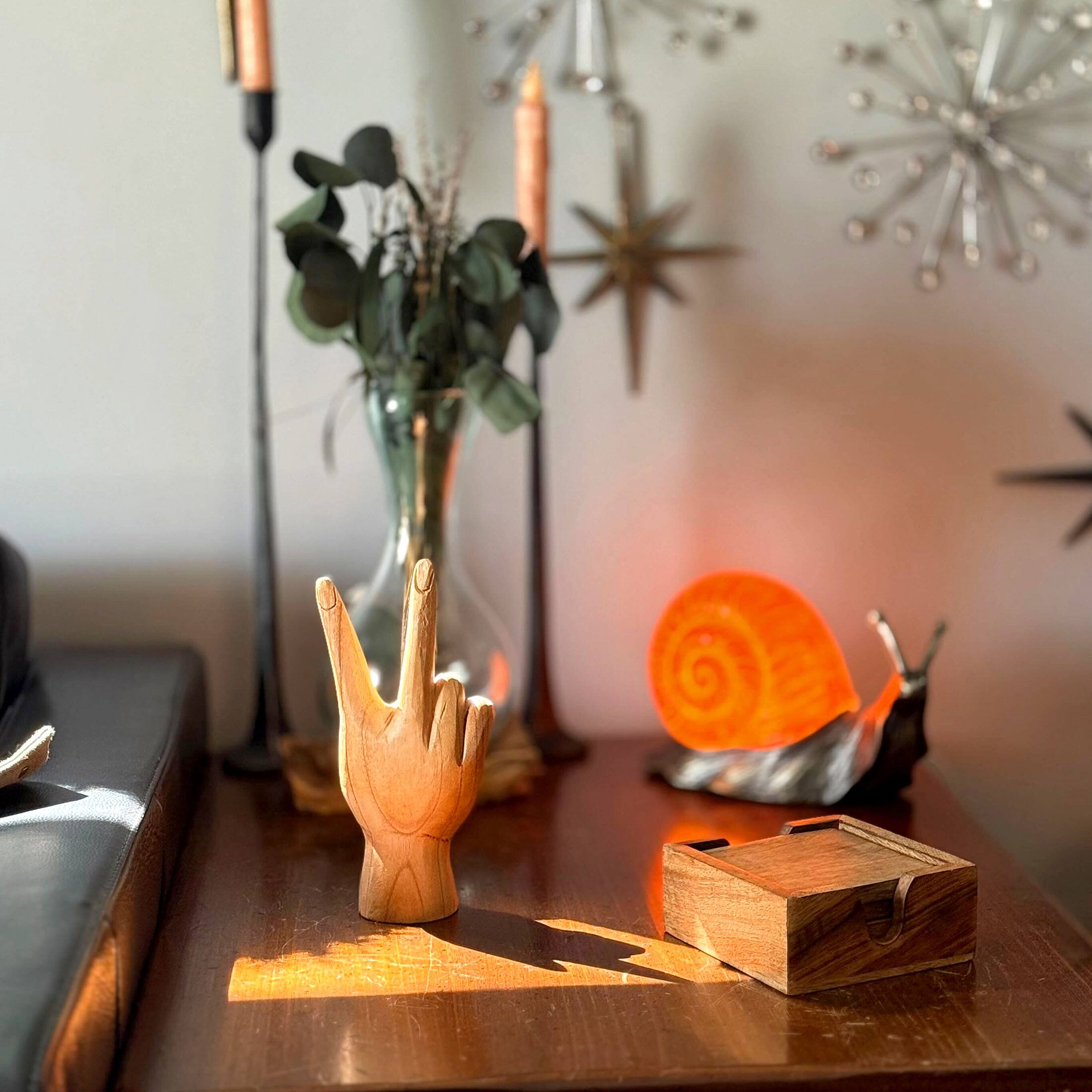 Alt View 5. Zeckos - Carved Wooden Peace Sign Hand Gesture Statue Natural Finish 7.75 Inches High - Brown.