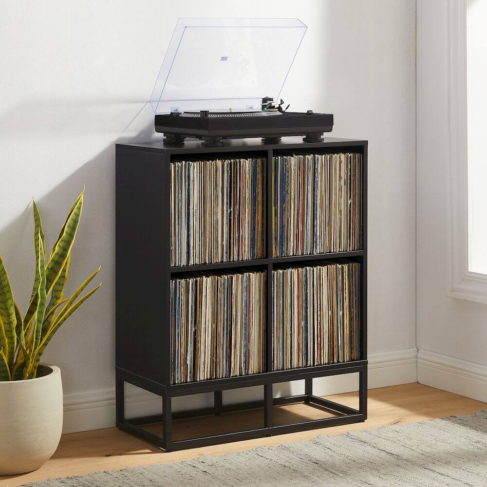 Alt View 3. Crosley Furniture - Enzo 4 Cube Record Player Stand With Vinyl Storage - Black.