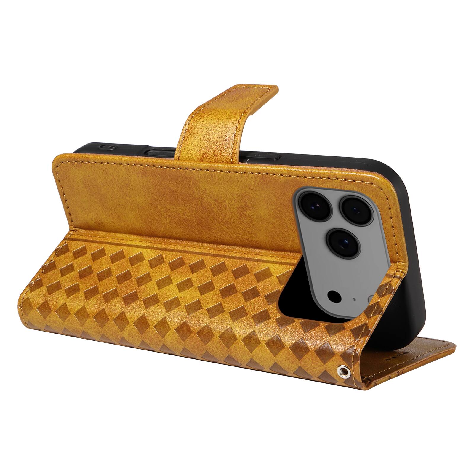 Alt View 1. Dteck - Magnetic Wallet Pocket Case For Apple iPhone 17 Pro, Shockproof Faux Leather Card Pocket Wrist Strap Cover - Yellow.