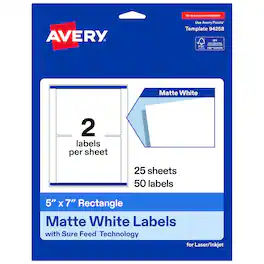 Avery - Avery® Matte Rectangle Labels, 5" x 7", 50 Labels - White
