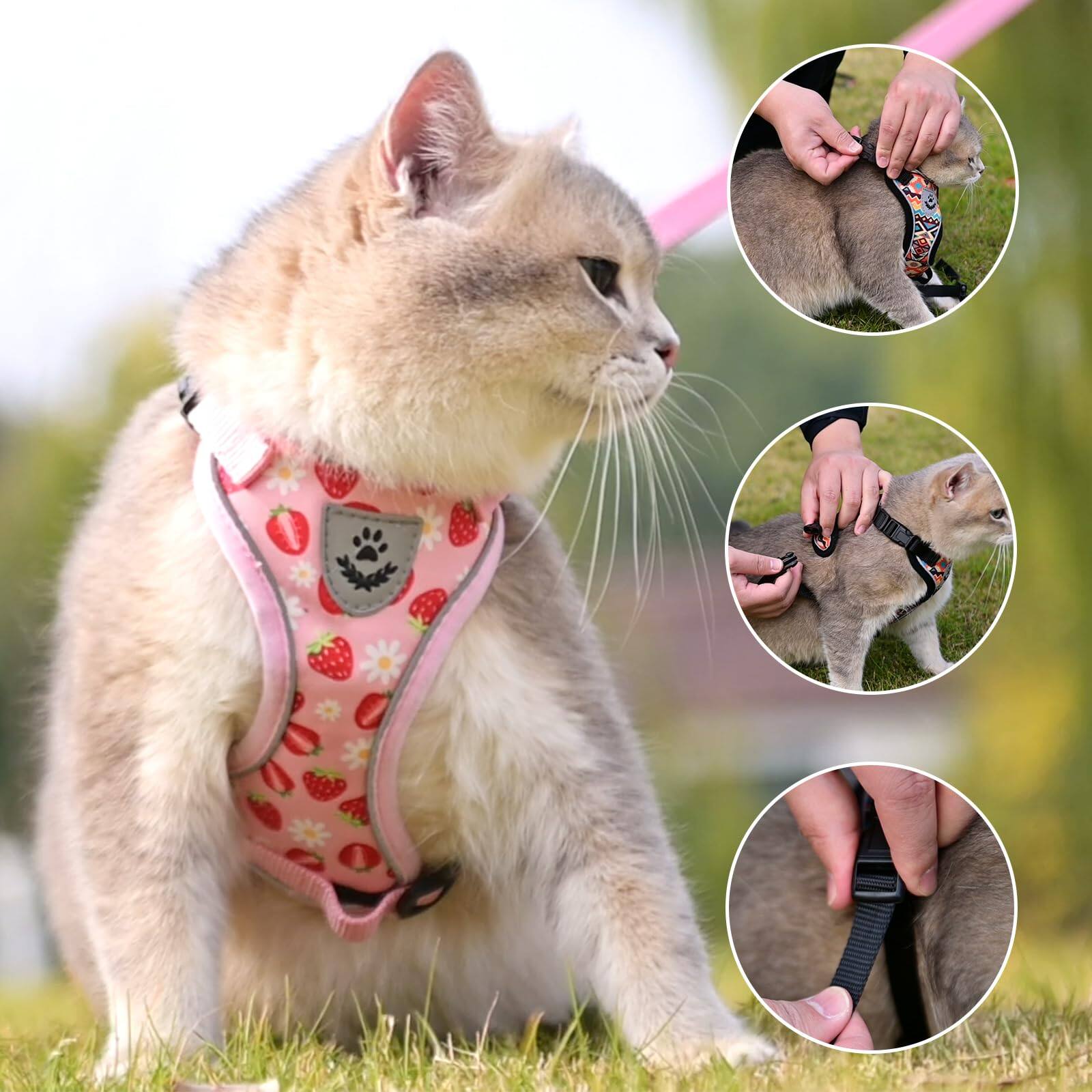 Alt View 7. Paradigms Interiors - Cat Harness And Leash Set Escape Proof For Safe Walking & Travel Reflective Comfortable Easy Control Kitten - Medium-Cartoon Car Pattern.