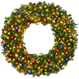 Best Choice Products - 48in Artificial Pre-Lit Fir Christmas Wreath Decoration w/ 250 714 Tips - Multicolor Lights