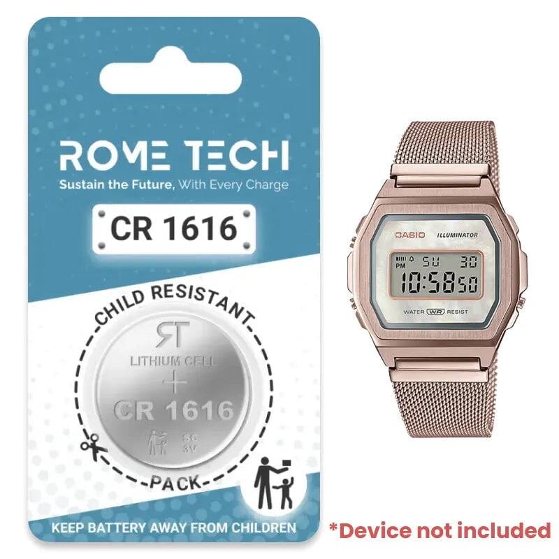 ROME TECH  
Sustain the Future, With Every Charge  

CR 1616  
CHILD RESISTANT  
LITHIUM CELL  
CR 1616  

PACK  

KEEP BATTERY AWAY FROM CHILDREN  

*Device not included
