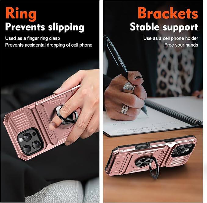 **Ring**  
Prevents slipping  
Used as a finger ring clasp  
Prevents accidental dropping of cell phone  

**Brackets**  
Stable support  
Use as a cell phone holder  
Free your hands