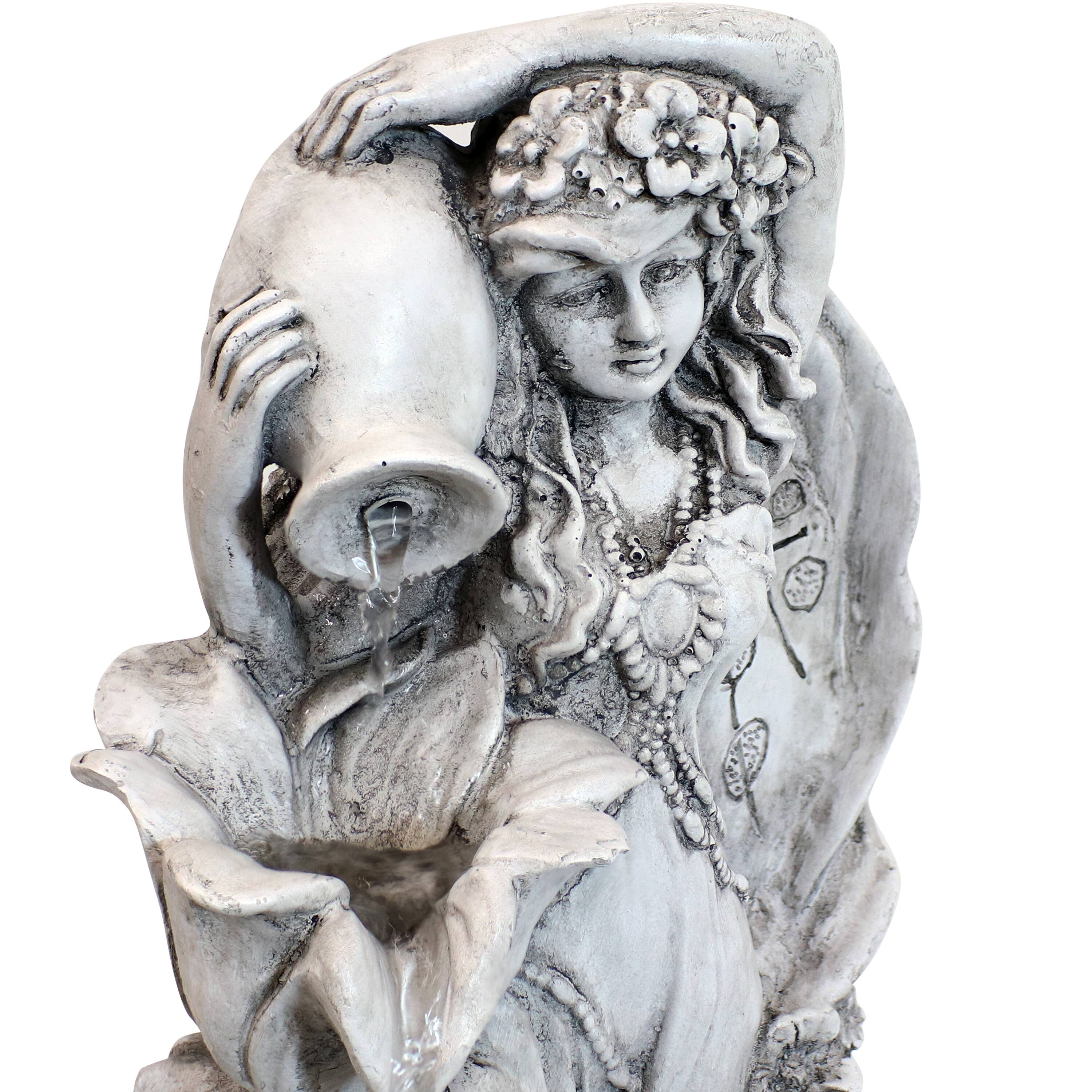 Alt View 7. Sunnydaze - Fairy Flower Solar Water Fountain with Battery Backup - 42 in - Light Grey.