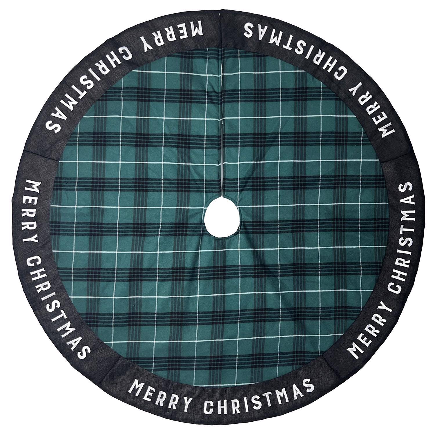 Celebrations - Home Black/Green/White Merry Christmas Tree Skirt 27 in. (Case of 4) - Black|Green|White