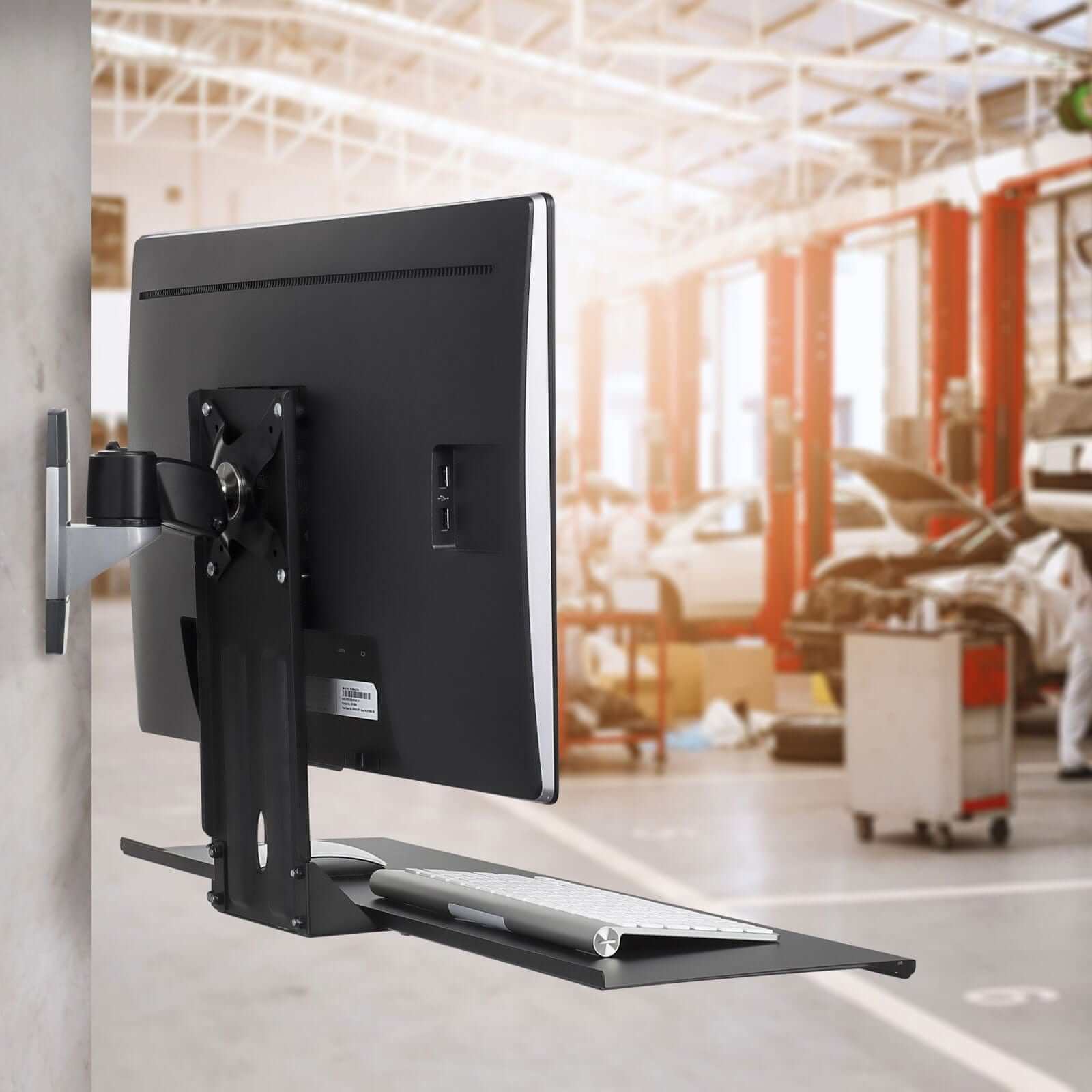 Angle. Mount-It! - Monitor and Keyboard Wall Mount with 26" Wide Platform — VESA Compatible Space‑Saving Workstation, Black - Black.