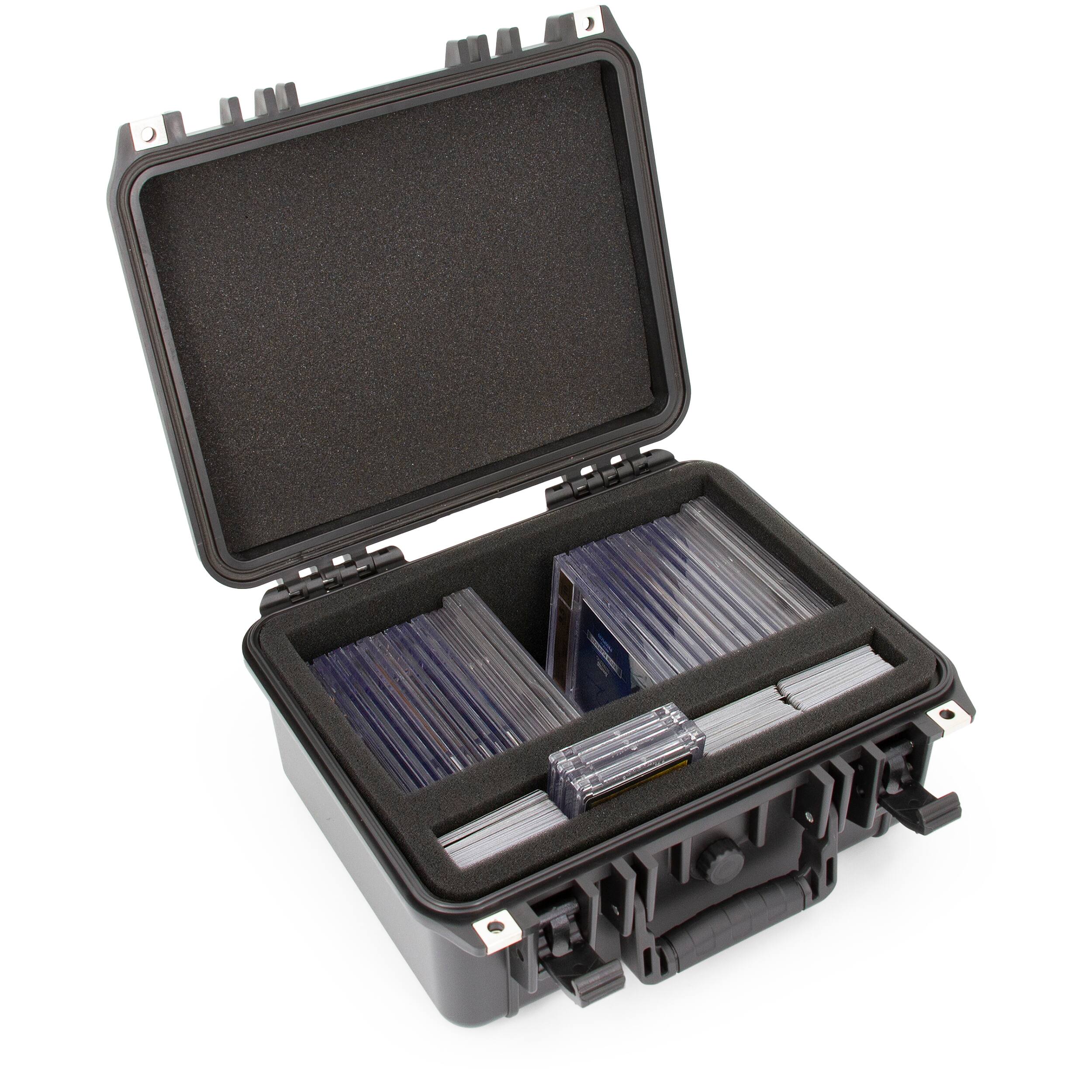 Left. CASEMATIX - Waterproof Toploader & Graded Card Case for PSA, BGS, CSG – Collectible Card Storage Box - Black.