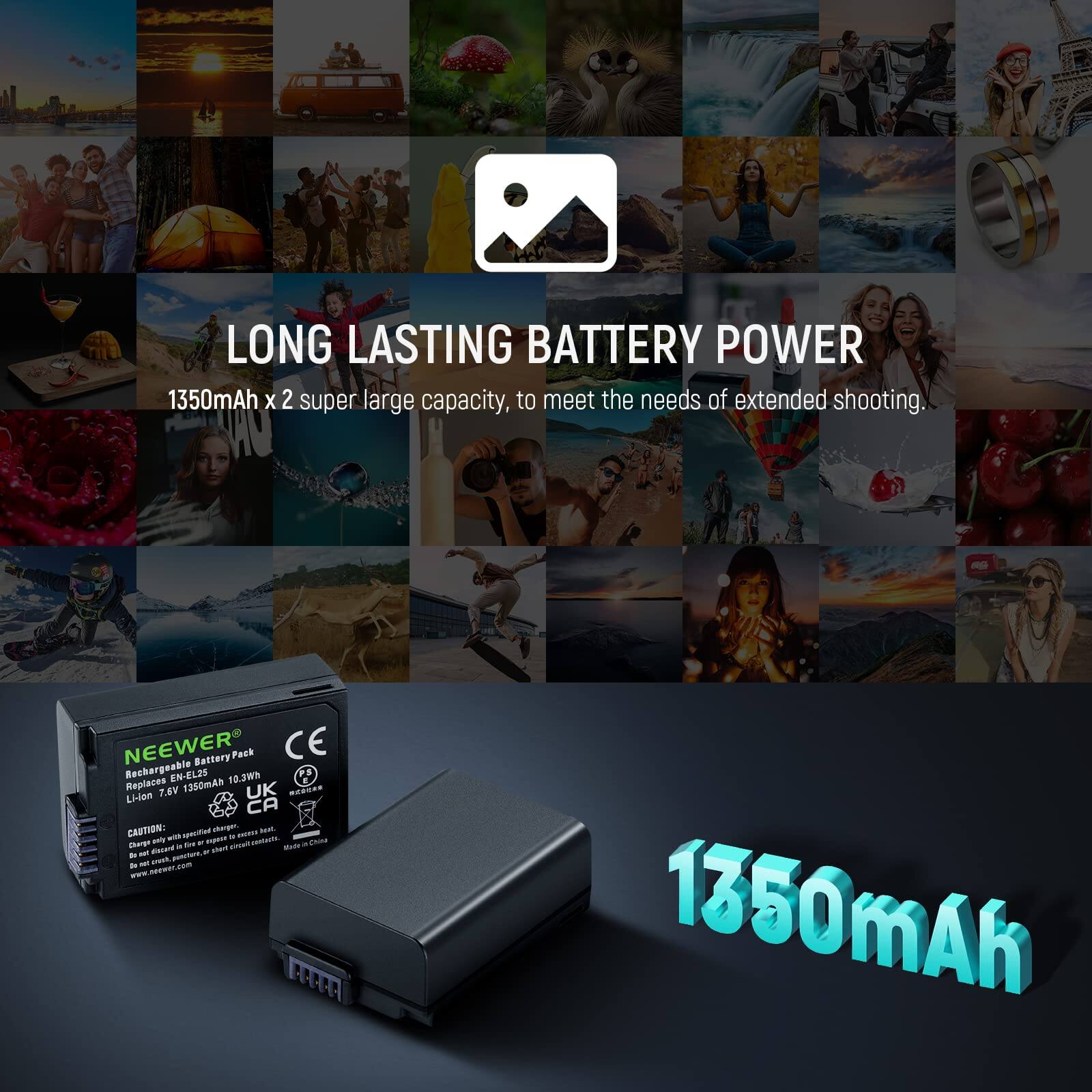 Neewer 2 Pack EN EL25 Battery & USB C Charger Set for Nikon Z30