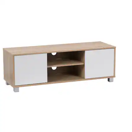Angle. CorLiving - Hollywood Wood Grain TV Stand with Doors for Most TVs up to 55" - White and Brown.